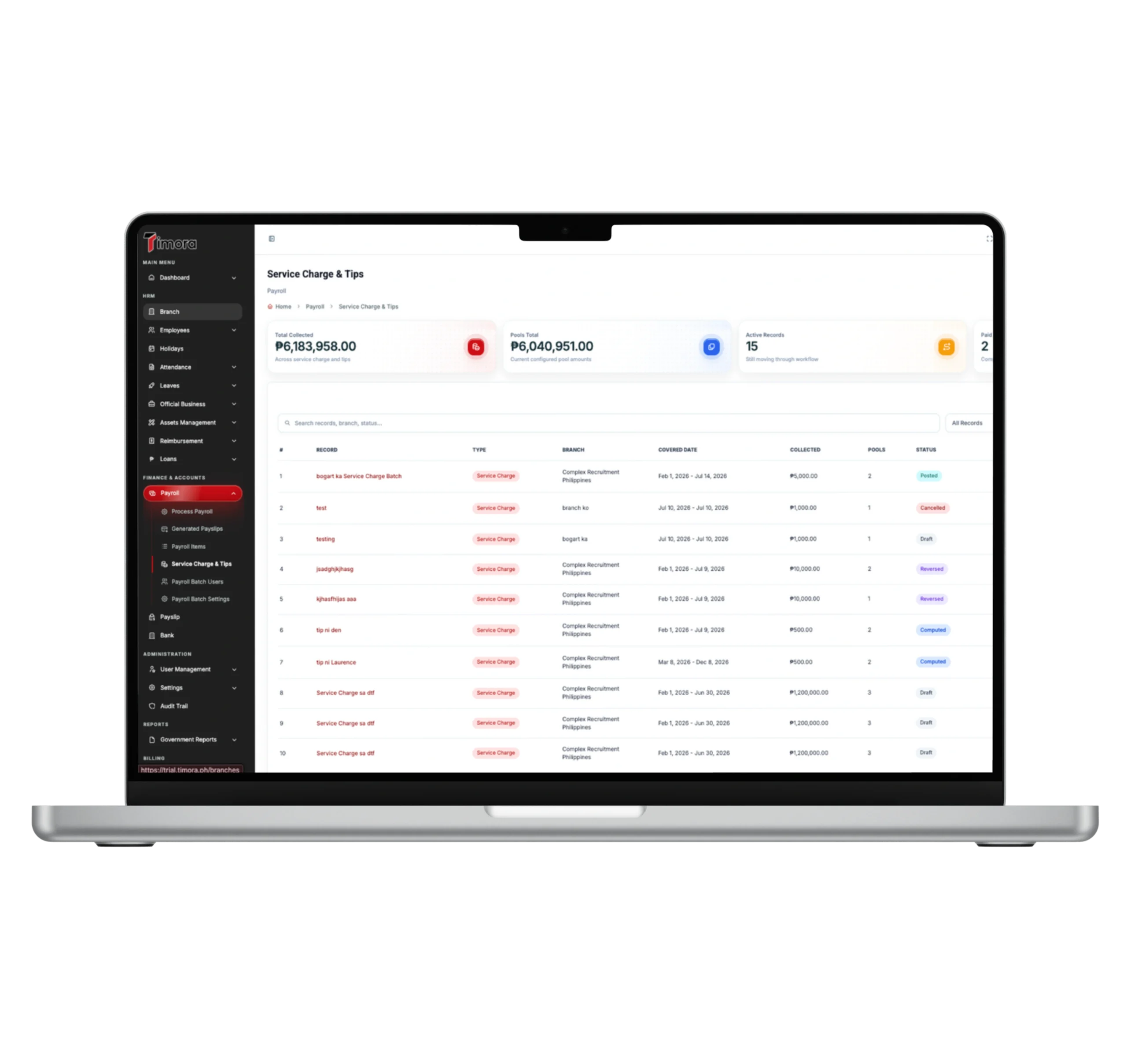 Timora payroll reports and workforce insights